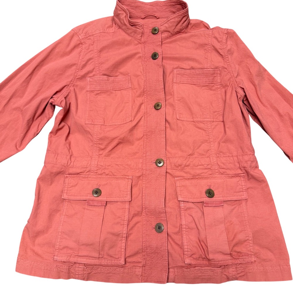 LL Bean Coral Pink Utility Field Jacket Cotton Stretch Safari Coat Wimans Large